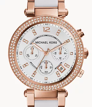 Montre Parker de Michael Kors chronographe en acier inoxydable à cristaux, bicolore, pour femme