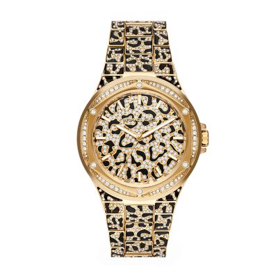 Michael Kors Lennox Three-Hand Black and Gold-Tone Stainless Steel Watch