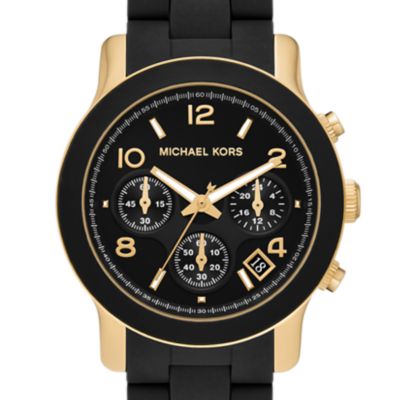 Michael Kors Runway Chronograph Gold-Tone Stainless Steel and Black Silicone Watch