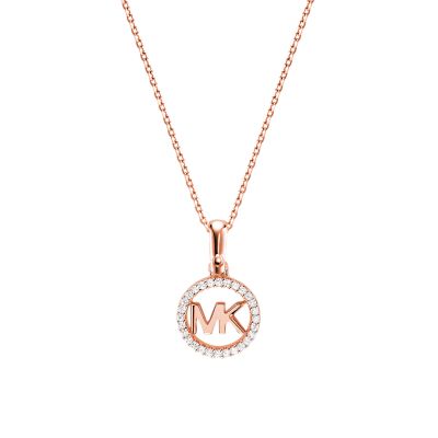 Collier de base Michael Kors en argent 925 plaqué or rose avec logo pour femme