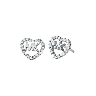 Michael Kors Sterling Silver Heart Logo Stud Earrings