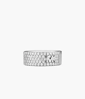 Michael Kors Sterling Silver Pavé Logo Band Ring