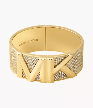 Michael Kors 14K Gold-Plated Wide Faceted Pavé Bangle