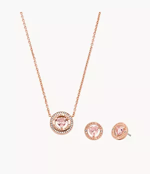 MK Fashion Rose Gold-Tone Brass Necklace and Earrings Set