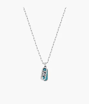 Michael Kors Platinum Turquoise Dog Tag Necklace