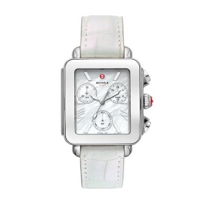 Deco Sport Chronograph Stainless Steel White Leather Watch