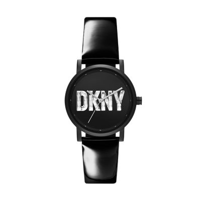 Montre Soho de DKNY à trois aiguilles en cuir, noire