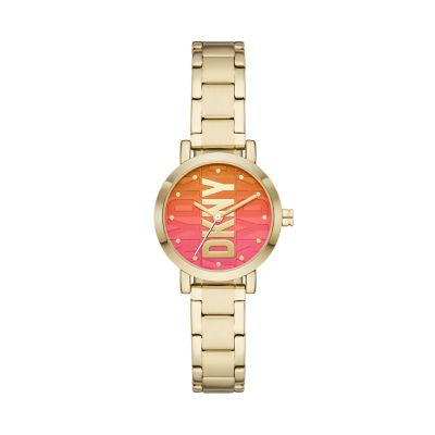 DKNY Soho Three-Hand Gold-Tone Stainless Steel Watch