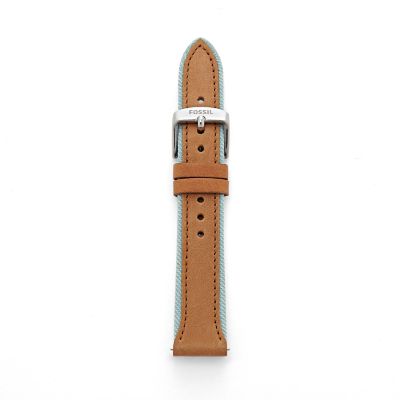 18mm Camel Leather and Canvas Watch Strap Fossil