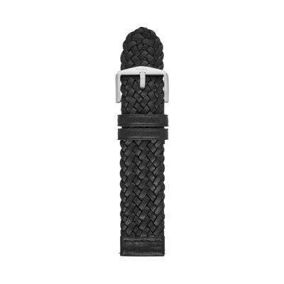 22mm Black Leather Braided Watch Strap Fossil