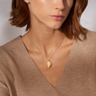 Anja Pebble Locket Gold-Tone Stainless Steel Chain Necklace