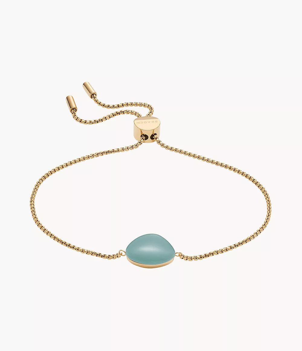 Skagen Women’s Sofie Sea Glass Mint Green Organic-Shaped Station Bracelet - Gold-Tone