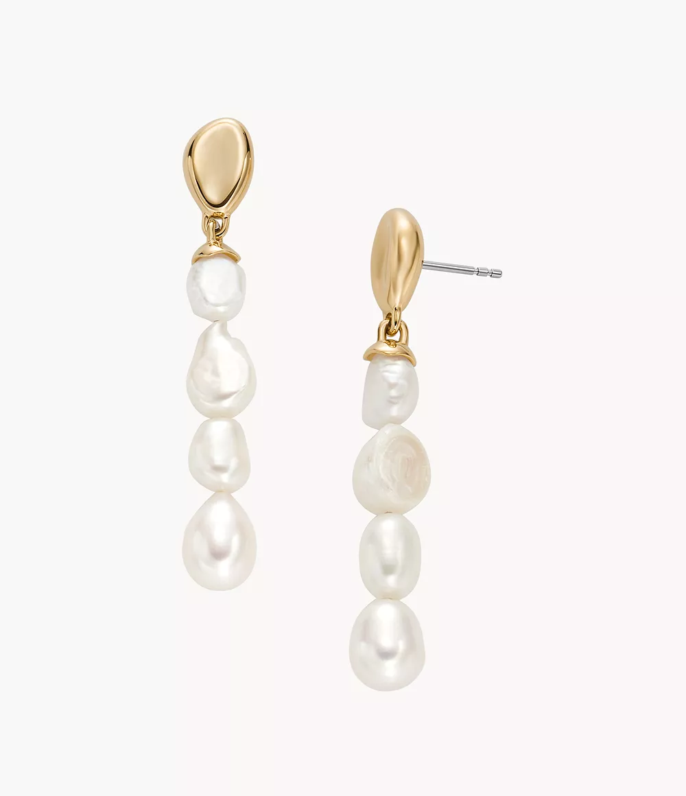 Skagen Women’s Agnethe Pearl White Freshwater Pearl Drop Earrings - gold-tone
