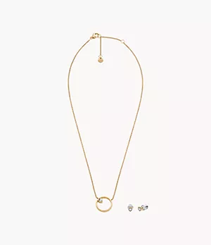 Gold-Tone Stainless Steel Necklace and Kariana Earrings Gift Set
