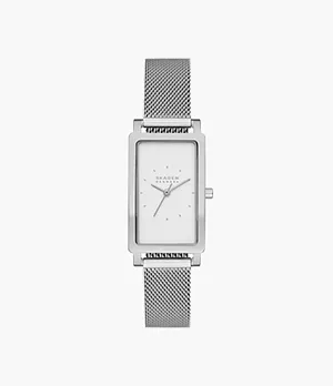 Hagen Three-Hand Stainless Steel Mesh Rectangular Watch