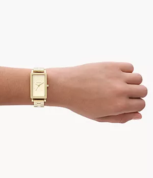 Hagen Three-Hand Gold Stainless Steel Rectangular Watch