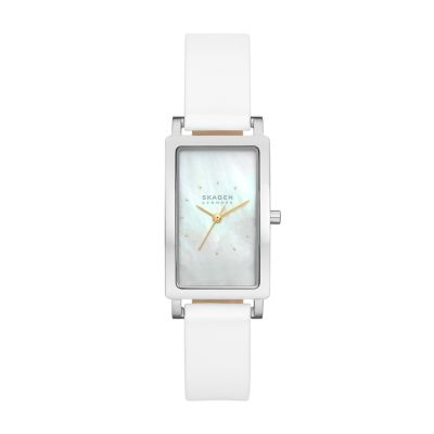 Hagen Three-Hand White Leather Watch