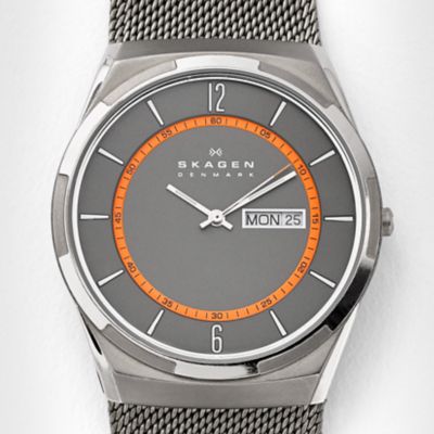 Melbye Titanium and Charcoal Steel Mesh Day-Date Watch