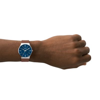 Grenen Three-Hand Espresso Leather Watch