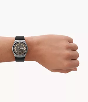 Melbye Titanium Three-Hand Day-Date Black Leather Watch