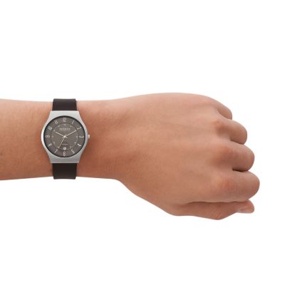 Sundby Three-Hand Date Espresso Leather Watch
