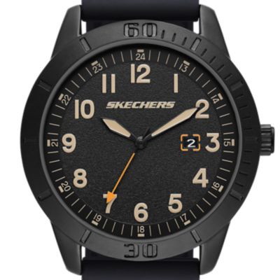 Skechers Men's Burlingame 45mm Three-Hand Date Quartz Analogue Watch with Black Silicone Strap with Army Green Nylon and Black Case