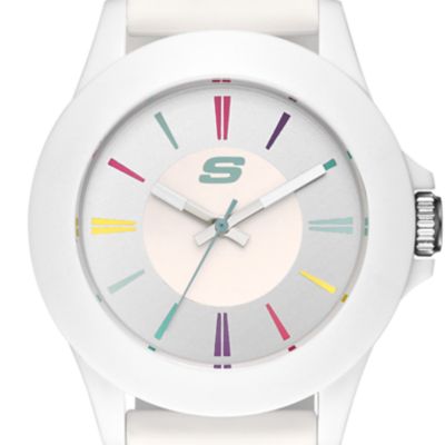 Skechers Rosencrans 40MM Quartz Analog Watch with Silicone Strap and Plastic Case, White with Multi-Color Accent