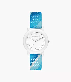 Skechers Toluca Women's 34MM Plastic Case & Printed Silicone Strap Quartz Analog Watch, White & Blue
