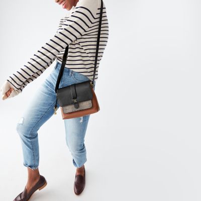 fossil kinley small crossbody black stripe