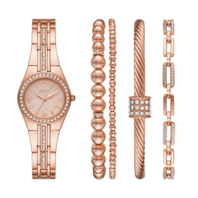 Relic by Fossil Queen's Court Three-Hand Rose Gold-Tone Metal Watch Gift Set with Bracelet Accessories