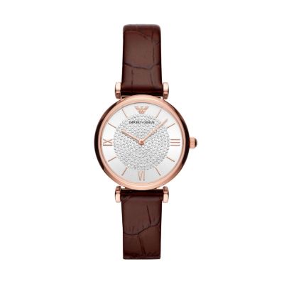 Emporio Armani Two-Hand Burgundy Leather Watch