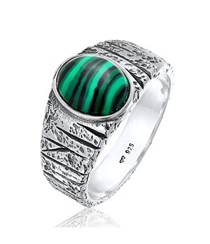 KUZZOI Green Malachite 925 Sterling Silver Ring