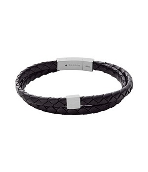 Skagen Hulsten Black Leather Strap Bracelet