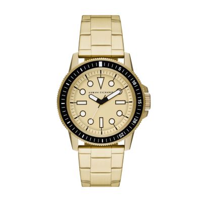 Montre Armani Exchange à trois aiguilles en acier inoxydable, dorée