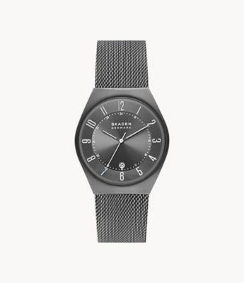 Skagen Grenen Three-Hand Date Charcoal Stainless Steel Mesh Watch