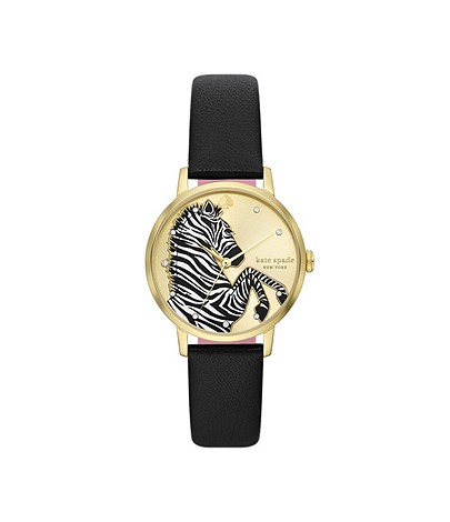 kate spade new york metro three-hand zebra black leather watch -  4064092175837 - Katchin
