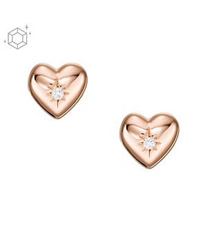Clous d’oreilles True Love avec diamants de synthèse transparents, doré rose