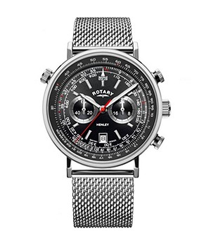 Rotary Quartz Silver Stainless Steel Mens Watch
