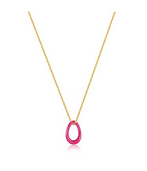ANIA HAIE Neon Pink Enamel Gold Twisted Pendant Necklace