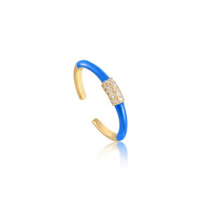 ANIA HAIE Neon Blue Enamel Carabiner Gold Adjustable Ring