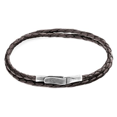 ANCHOR UND CREW Dunkelbraune Liverpool Silber Und Geflochtenes Lederarmband