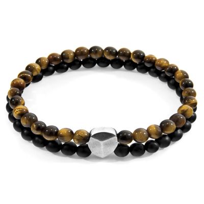 ANCHOR AND CREW Brown Tigers Eye Iguazu Silver and Stone Bracelet