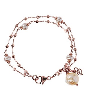 Bronzallure 18Kt Rose Gold Plated Multicolor Pearl Rosary Bracelet