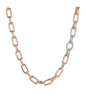 Bronzallure White Zircon 18Kt Rose Gold Plated Oval Rolò Chain And Cubic Zirconia Necklace