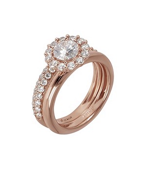Bronzallure White Zircon 18Kt Rose Gold Plated Halo Ring And Riviera Pavé Set