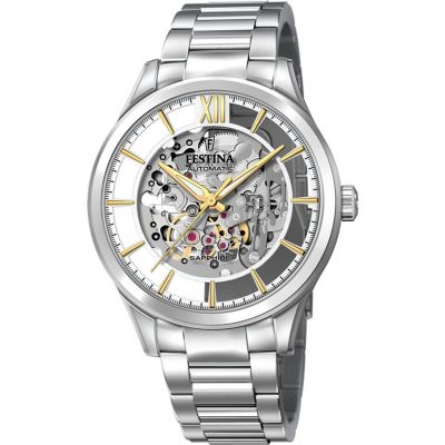 Festina Skeleton Automatic Automatic Silver Stainless Steel Mens Watch