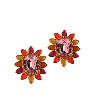 Otazu Summer Love Red Swarovski Crystal Gold Brass Flower Earrings
