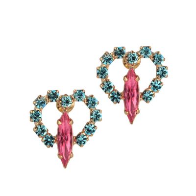 Otazu Theme Denim Blue Swarovski Crystal Gold Brass Heart Earpins