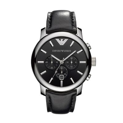 Chronograph Black Leather Watch 