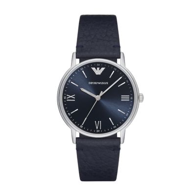 Introducir 84+ imagen emporio armani three-hand blue leather watch